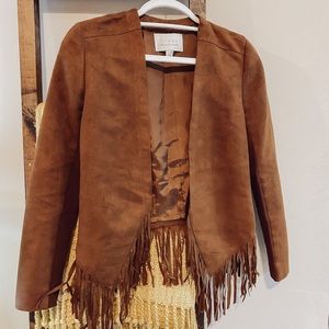 Hinge fringe faux suede jacket